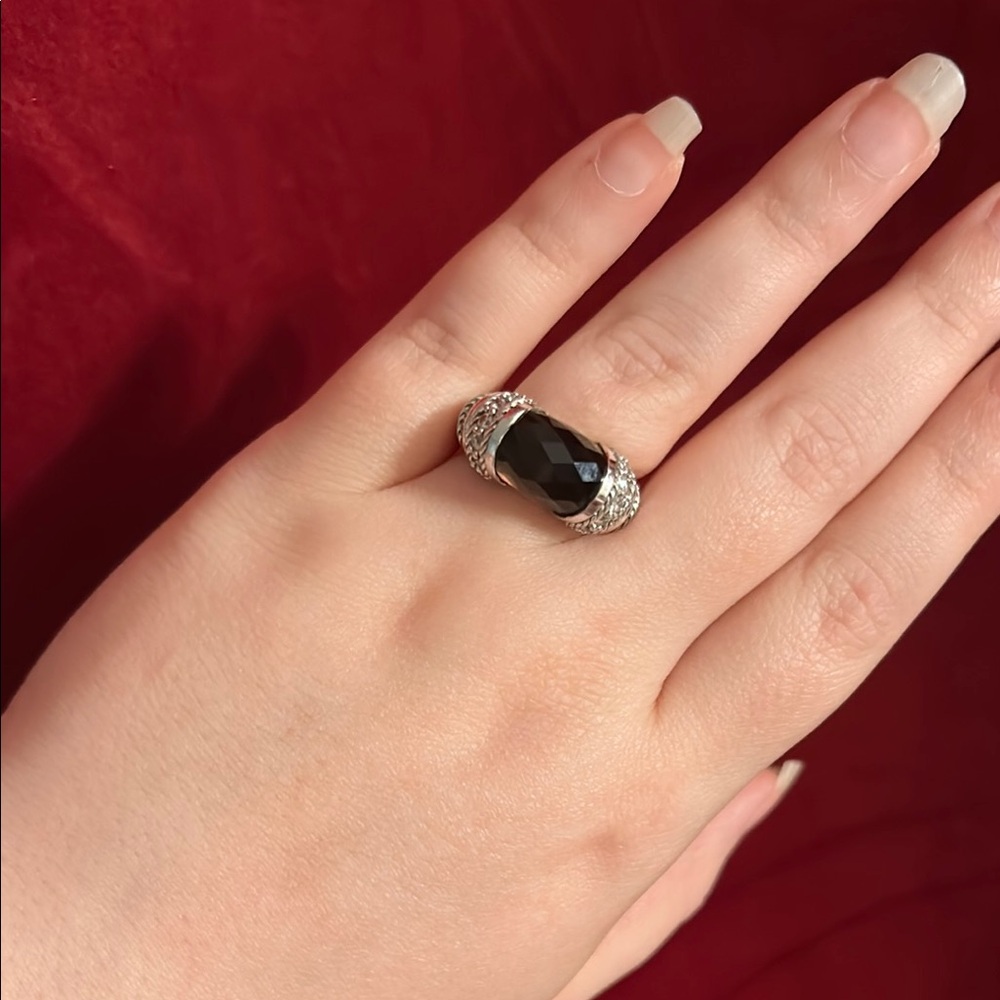 Judith Ripka Smokey Topaz and Silver Statement Ring Sz 8